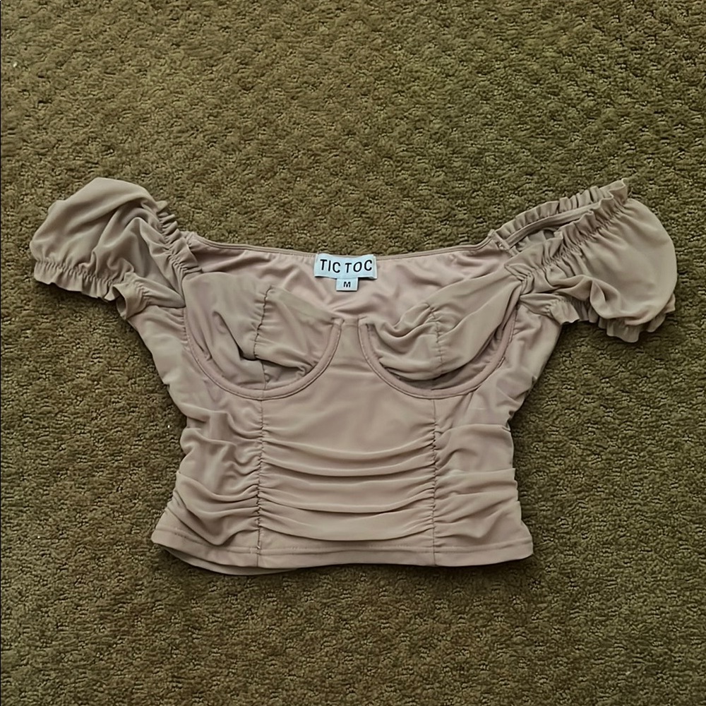 Women's Tan Off-Shoulder Crop Top